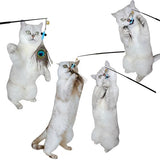 Interactive Cat Toys - 10 PCS Cat Retractable Wand Toy and Feather Toys Refills, Cat Enrichment Toys for Indoor Cats,Feather Cat Toys on a Stick,Cat Toy Small Feather Insects