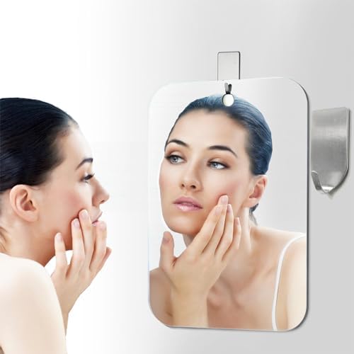 Shower Mirror Fogless for Shaving, Medium 8 in x 6 in Mirror for Wall Hanging, Frameless Portable Travel Camping Mirrors Shatterproof Handheld Locker Shave Mirror Makeup Plastic Anti Fog Free Bathroom