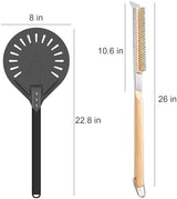 Pizza Oven Accessories Kit w/Pizza Oven Brush & Stone Scraper, 8 inch Pizza Turning Peel - Tools & Supplies Set - Compatible with Outdoor Ooni, Gozney, Ninja, Solo Ovens