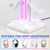KDD Headset Stand with 9 Light Modes - Controller Holder for Desk - Rotatable Headphone Stand & Detachable Controller Hook for PC Earphone Accessories(White)
