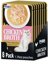 Inaba Chicken Broth, Shredded Chicken & Broth Side Dish/Topper for Cats with Vitamin E, 1.76 Ounce Pouch, 8 Pouches Total, Chicken and Salmon Recipe