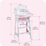 Badger Basket Wooden Doll High Chair with Feeding Tray, Bib, Personalization Kit, and Accessories - Fits 18-Inch Dolls, White with Pink Gingham Seat for Pretend Play
