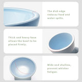 2 Extra Wide Elevated Cat Food Bowl, Ceramic Cat Bowls for Food and Water, Wide Shallow Cat Food Dish, Whisker Fatigue, Lead & Cadmium Free, Great Height for Cat, Blue