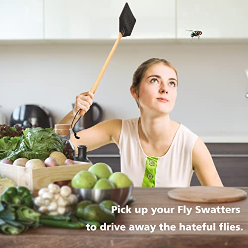 SAMEBUTECO Heavy-Duty Leather Fly Swatter Set: 1 Grey & 1 Black Included, 19.7" Effective Insects Catcher with Bench Wood Handle Fly Swatter Comfort Hold