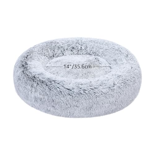 Amazon Basics Washable Donut Pet Bolster Faux Fur Bed with Removable Cover, Anti-Slip Bottom for Dog, Grey, 23" x 23"