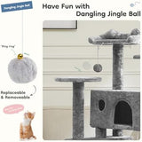 DUMOS 54-inch Indoor Cat Tree Tower –Multi-Level Pet House for Large Cats with 2 Condos, Scratching Posts, Round Platform, Small Ladder, and Toys, Light Grey