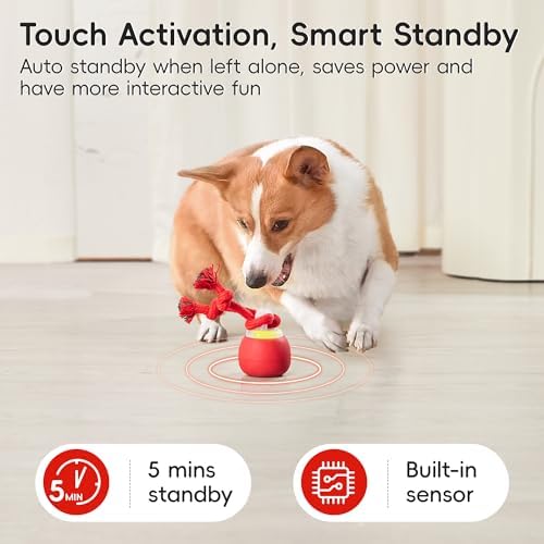 Potaroma Interactive Dog Ball Toys Touch Activated, Rechargeable, Squeaky Dog Toy, Moving Wicked Ball for Pup with Rope for Medium Small Dogs Puppy Dark Red