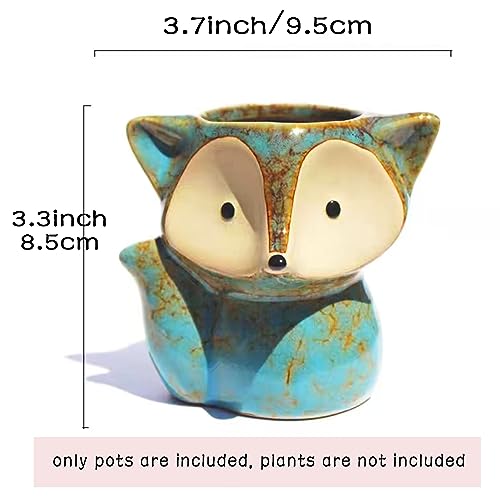 RUNADI Succulent Pots, Ceramic Flower Planter Pot with Bamboo Tray, Small Animal Succulent Planters, Cute Cactus Flower Pot/Garden Planters, Office Home Decoration Pack of 4