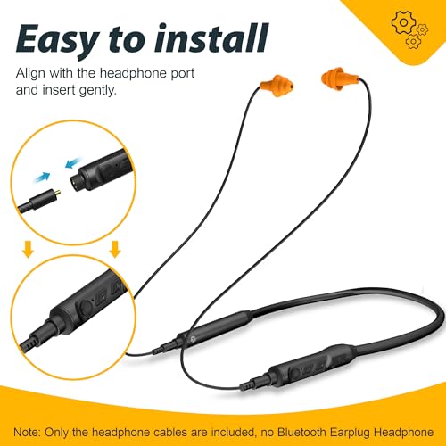 MIPEACE 2 Pieces Replacement Earbuds Cables for Work Earbuds Bluetooth（Black & Orange）