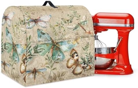Stand Mixer Cover for Stand Mixer or Coffee Maker with Handle for KitchenAid Dust Cover with Pockets for Accessories (Butterfly and Leaves)
