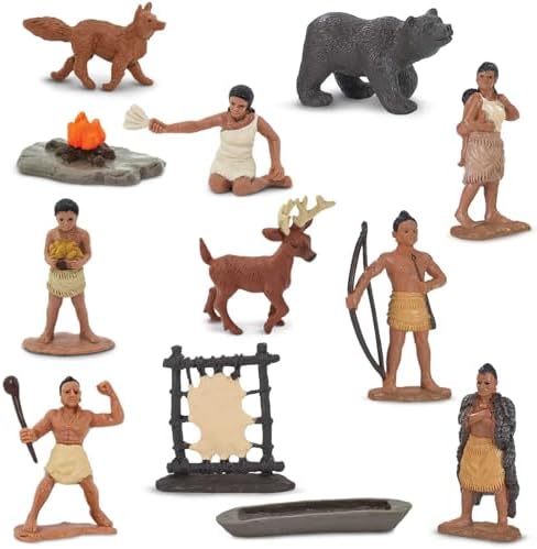 Safari Ltd. Powhatan Indians TOOB - 12 Figurines: Camp Fire, Canoe, Deer Hide, Warriors, Pocahontas, Chief Whunsoncock, & More - Educational Toy Figures For Boys, Girls & Kids Ages 3+