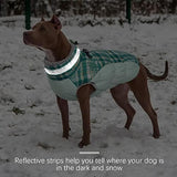 FUAMEY Dog Winter Coat - Jacket with Built-in Harness, Padded Vest for Cold Weather, Reflective Clothes for Small to Large Dogs, Green Plaid