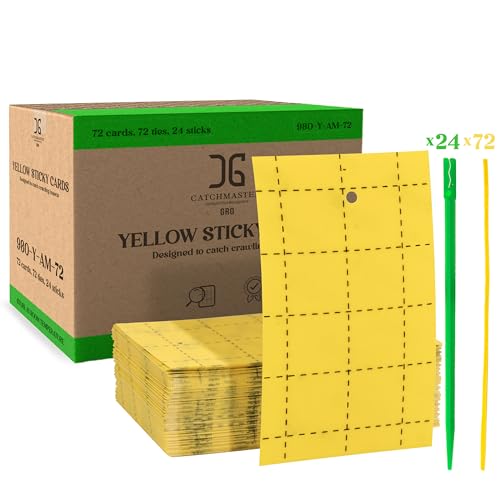 Catchmaster GRO Yellow Sticky Trap 72PK, Adhesive Outdoor Insect Trap, Protect Live Plants Indoor, Bug, & Fruit Fly Trap, Glue Traps for Home, Farm, Garden, Hydroponics, & Greenhouse, Pest Control
