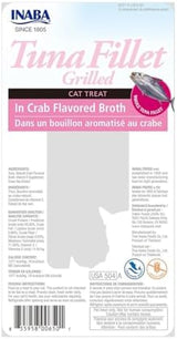 INABA Premium Hand-Cut Grilled Tuna Fillet Cat Treats/Topper with Vitamin E and Green Tea Extract, 0.52 Ounces Each, Pack of 6, Crab Broth