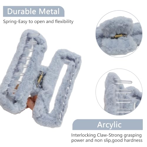 Ahoney 5 Inch Fuzzy Hair Claw Clips Extra Large Claw Clips Big Hair Clips for Thick Long Hair, Strong Hold Non-slip Jumbo Jaw Clips, Hair Accessories for Women (Warm)