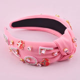 Valentine's Day Headbands for Women Love Letter Rhinestone Pink Headband Pink Jeweled Gem Crystal Knotted Headbands Valentines Hair Accessories Gifts(Letter Love Pink)