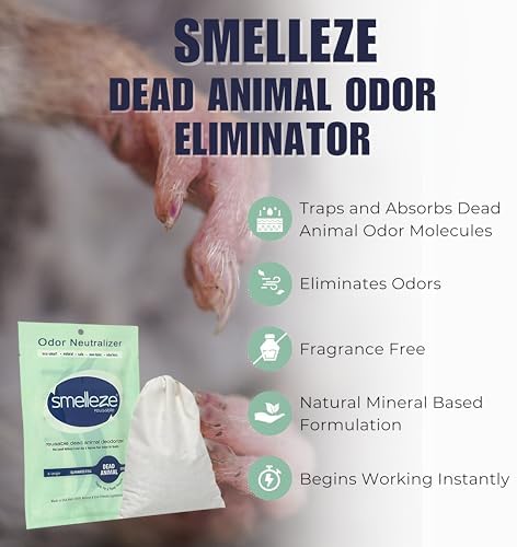 SMELLEZE Dead Animal Odor Eliminator for Strong Odor Removal - Eliminate Dead Rodent & Wildlife Smell - Safe Indoor & Outdoor Use, Natural Odor Remover, Fresh & Effective - 1 Pouch.