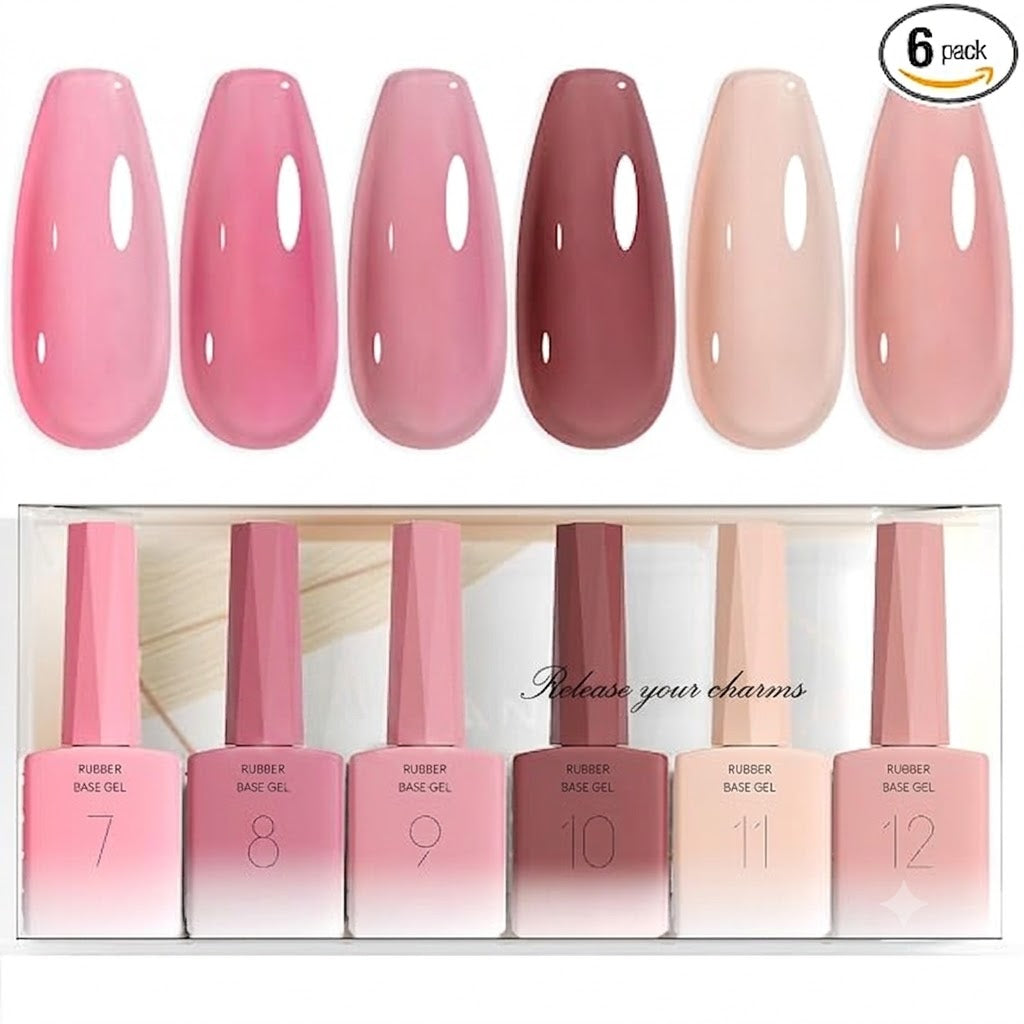 Rubber Base Gel Nail Polish Set- 6 Pcs 9 Ml Transparent Pink Rubber Base for Nails, Soak Off LED Nail Gel Manicure Kit DIY at Home Salon Gifts