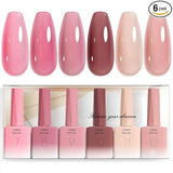 Rubber Base Gel Nail Polish Set- 6 Pcs 9 Ml Transparent Pink Rubber Base for Nails, Soak Off LED Nail Gel Manicure Kit DIY at Home Salon Gifts