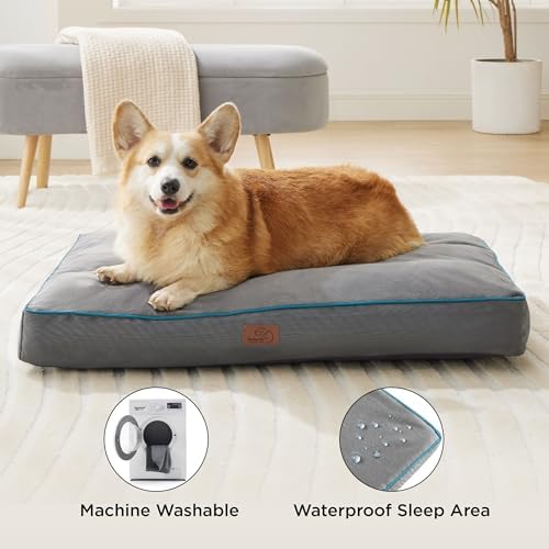 Bedsure Waterproof Dog Beds for Extra Large Dogs - 4 Inch Thicken Up to 100lbs XL Pet Mat Pillows with Removable Washable Cover, Grey