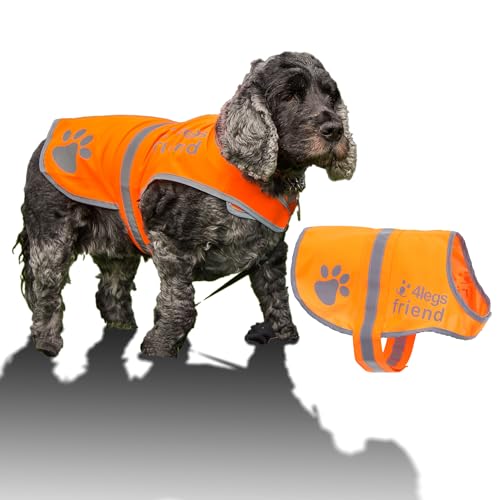 4LegsFriend Reflective Dog Vest. Hi-Visibility, Blaze Orange Oxford 300D Waterproof Dog Vest Helps Protect Your Best Friend. Safeguard Your PUP from Motorists & Hunting Accidents, On or Off Leash