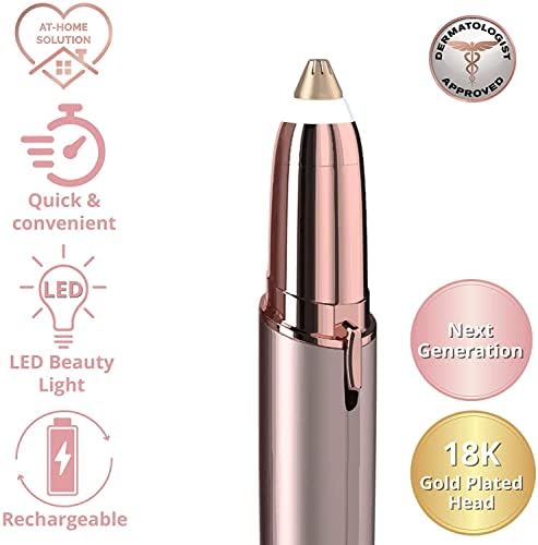 Eyebrow Trimmer for Women, Rechargeable Eyebrow Hair Remover, Painless Electric Razor with 2 x Replacement Heads, Eye Brow and Face Epilator Hair Removal (Rose Gold)