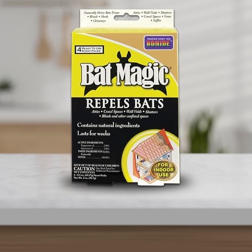 Bonide Bat Magic Bat Repellent, Pack of 4 Ready-to-Use Peppermint Oil Scent Packs for Long Lasting Indoor Bat Control