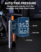 Tire Inflator Portable Air Compressor - 4X Air Pump for Car Tires, 150PSI&10000mAh Portable Tire Inflator for Car, 12DC Air Pump with Pressure Gauge/LED Light, Bike/Motorcycle/Ball/Car Accessories