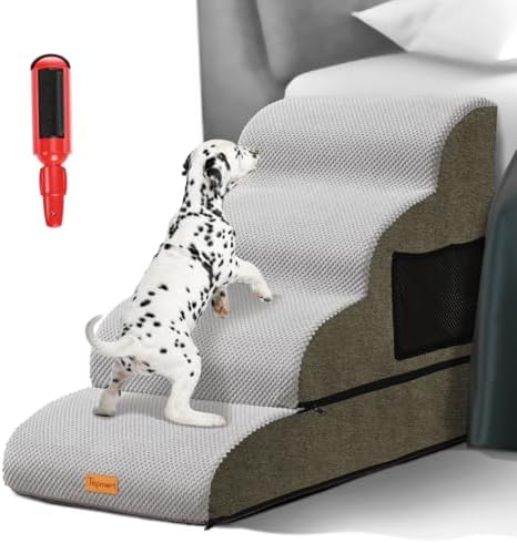 Topmart High Density Foam Dog Steps 4 Tiers,Extra Wide Deep Pet Steps,Non-Slip Pet Stairs,Dog Ramp for Bed,Soft Foam Dog Ladder,Best for Older Dogs Injured,Older Pets,Cats with Joint Pain