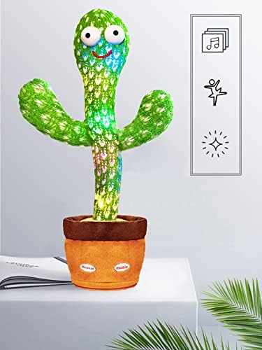 Talking Cactus Toy with LED 120 English Songs, Singing Musical Toy, Tummy Time Toy Baby Mimicking Repeats What You Say (Audio Recording & Retelling)