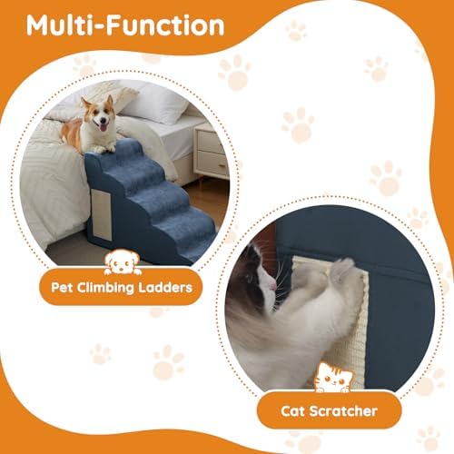 Dog Steps for Bed, Dog Stairs for Small Dogs, 2-Step Dog Ramp for Bed, Couch, Sofa, and Chairs, Non-Slip Bottom Design, Cat Scratching, High Density Foam Portable Pet Step, Indoor, Navy