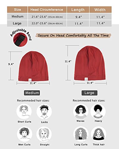 YANIBEST Silk Satin Bonnet Hair Cover Sleep Cap - Wine Red Adjustable Stay on Silk Lined Slouchy Beanie Hat for Night Sleeping