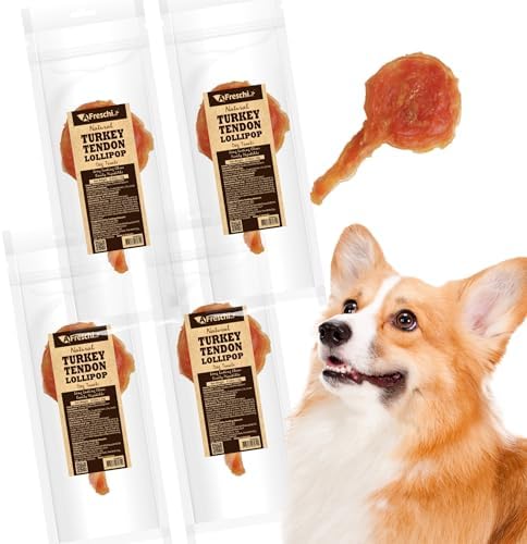 Afreschi Turkey Tendon for Dogs, Dog Treats for Signature Series, All Natural Human Grade Puppy Chew, Turkey Sourced from USA, Rawhide Alternative, 4 Units/Pack Lollipop (Small)