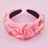 Valentine's Day Headbands for Women Love Letter Rhinestone Pink Headband Pink Jeweled Gem Crystal Knotted Headbands Valentines Hair Accessories Gifts(Letter Love Pink)