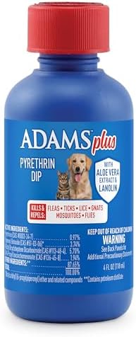 Adams Plus Pyrethrin Dip For Dogs and Cats ; Kills and Repels Fleas, Ticks, Lice, Gnats, Mosquitoes and Flies ; 4 Fl Oz