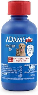 Adams Plus Pyrethrin Dip For Dogs and Cats ; Kills and Repels Fleas, Ticks, Lice, Gnats, Mosquitoes and Flies ; 4 Fl Oz