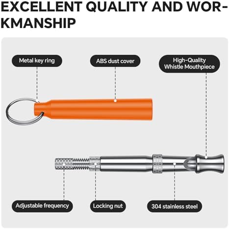 Dog Whistle, Dog Training Whistle with Lanyard, 2 Pcs Adjustable Ultrasonic Silent Dog Recall Whistles, Professional Dog Whistle to Stop Barking Neighbors Dog (Orange & Orange)