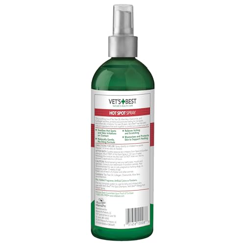 Vet's Best Dog Hot Spot Itch Relief Spray for Dogs, Dog Hot Spot Spray, Relieves Dry Skin, Rash, Scratching, and Licking, Itchy Skin & Hot Spots, anti-itch spray for dogs, Alcohol-Free, 16 oz
