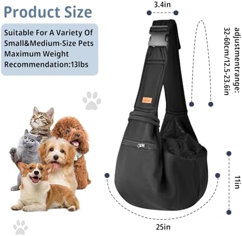 CUBY Dog and Cat Sling Carrier - Small Dog Carrier Sling with Adjust Strap & Zip Pocket, Hands Free Soft Dog Slings for Small Dogs Cats Puppy Pets Outdoor Travel Safety Purse Bag (Black)