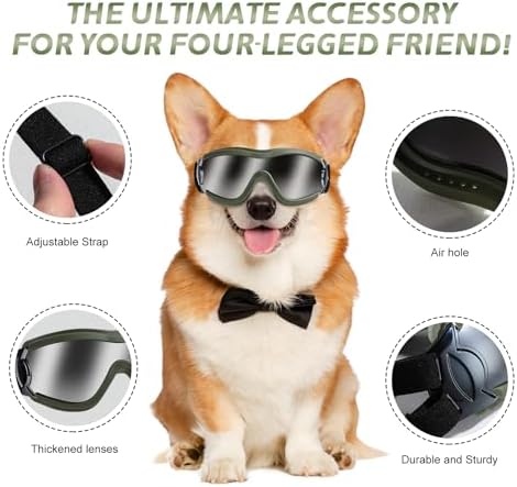 NVTED Dog Sunglasses Dog Goggles, UV Protection Wind Protection Dust Protection Fog Protection Pet Glasses Eye Wear Protection with Adjustable Strap for Medium or Large Dog (Green)