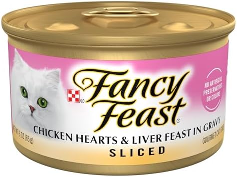 Purina Fancy Feast Sliced Chicken Hearts and Liver Feast Wet Cat Food - (Pack of 24) 3 oz. Cans