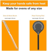 Pizza Oven Accessories Kit w/Pizza Oven Brush & Stone Scraper, 8 inch Pizza Turning Peel - Tools & Supplies Set - Compatible with Outdoor Ooni, Gozney, Ninja, Solo Ovens