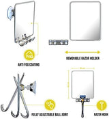Luxo Shower Mirror, Shower Mirror fogless for Shaving with a Removable Razor Holder - Shaving Mirror for Shower with a Powerful Suction Cup - Shatterproof fogless Mirror for Shower