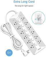 Power Strip with USB, Individual Switches, TESSAN 12 Outlets and 3 USB Ports, Long Extension Cord 6 Feet with Surge Protector for Home, Dorm and Office Accessories, 1700J Protection, Gray