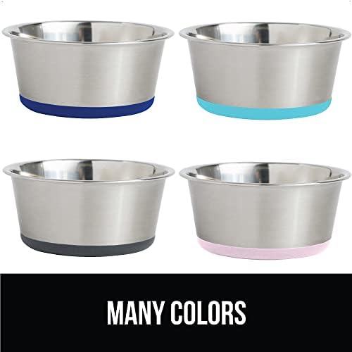 GORILLA GRIP Set of 2 Dog Bowls, Holds 4 Cups (32 fl oz), Heavy Duty Metal Food and Water Bowl for Feeding Dogs and Cats, Dishwasher Safe, Rust Resistant Stainless Steel, BPA Free Rubber Base, Green