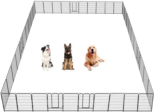 Dog Playpen,32/40/45 Inch Height in Heavy Duty, Folding Indoor Outdoor Anti-Rust Dog Exercise Fence, Portable Pet Playpen with Door for Large Medium Small Dogs and Pet (40 Panels, 45 Inch) Silver