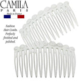 Camila Paris CP2900/2 French Hair Side Comb Small Rounded, White French Twist Hair Combs Decorative, Strong Hold Hair Clips for Women Bun Chignon Up-Do Styling Girls Hair Accessories, Made in France