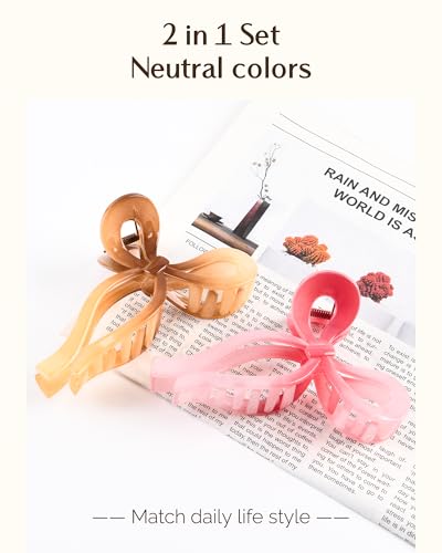 Yanibest Elegant Bow Hair Claw Clips Stylish Large Hair Clips for Thin andThick Hair | Holiday Gift for Teen Girls | Chic Hair Styling Accessories for Women (Beige/Pink)