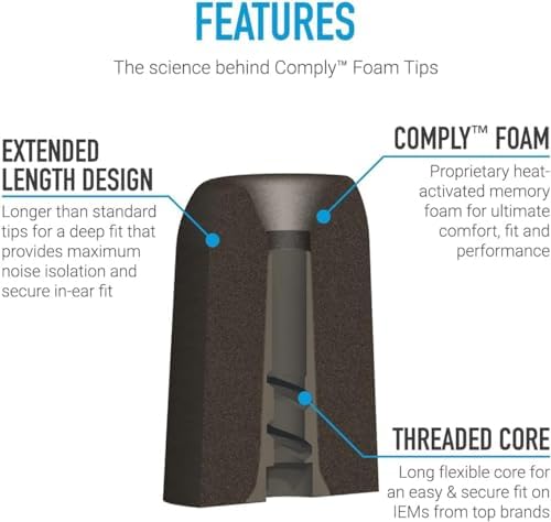Comply Foam Ear Tips Designed for NuForce, ISOtunes PRO, Q-Jays, Etymotic Research, Westone and Shure, Assorted S, M, L, 3 Pairs, Black, Earbud Replacement Tip, Made in The USA