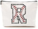 Baseball Gifts Initial Makeup Bag Monogrammed Cosmetic Bag Letter R Zipper Pouch Baseball Accessories for Girls Women Baseball Player Coach Friend Baseball Stuff Graduation Birthday Gifts